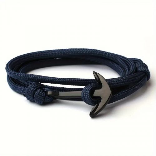 Armband CASTENA handgefertigt durch Häkeln navy blau mit schwarzem Anker Verschluss TRX